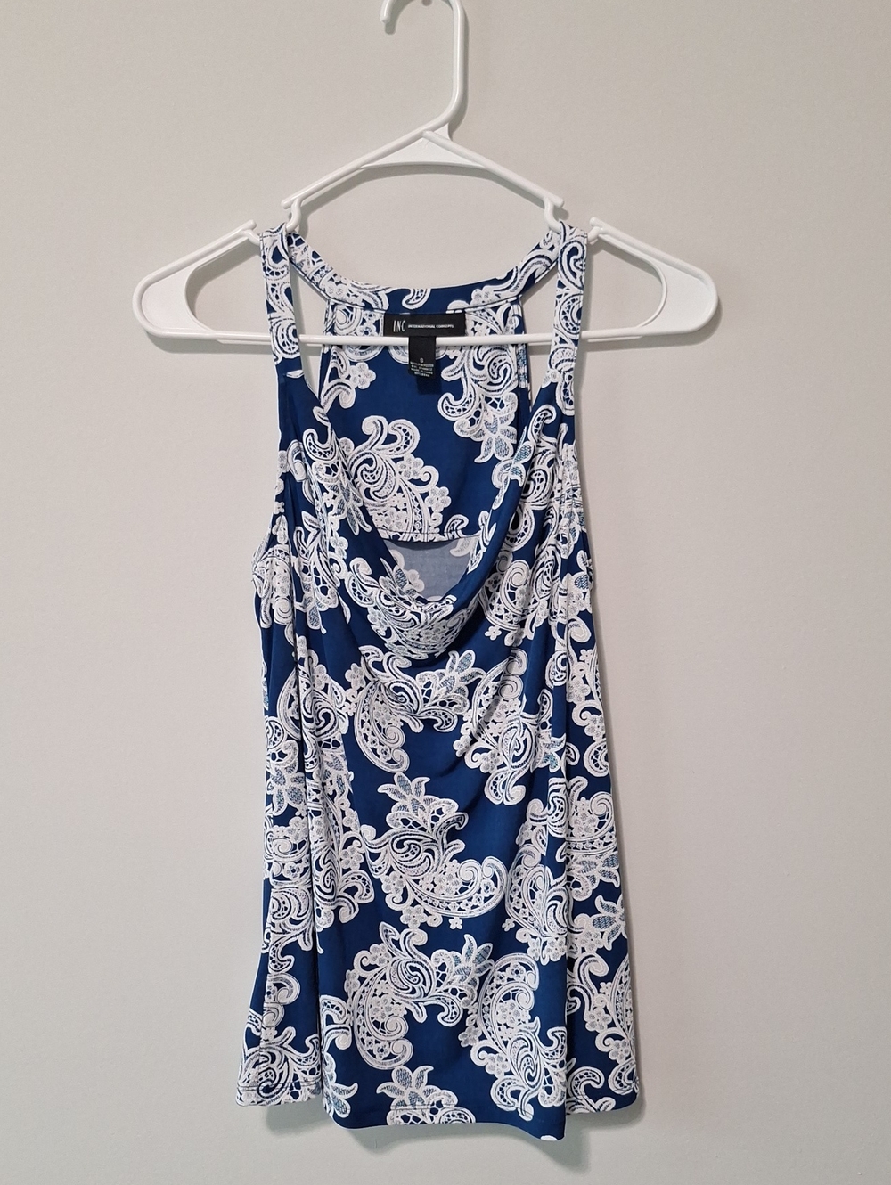INC Navy & White Paisley Cowl Tank